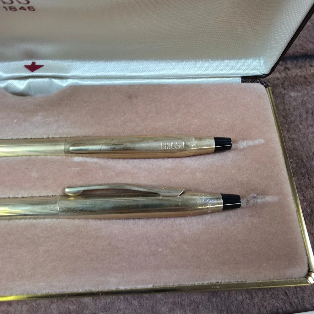 Cross Pen and Pencil Set Mens OS Gold Good 10K Gold Filled 4501 Vintage Case